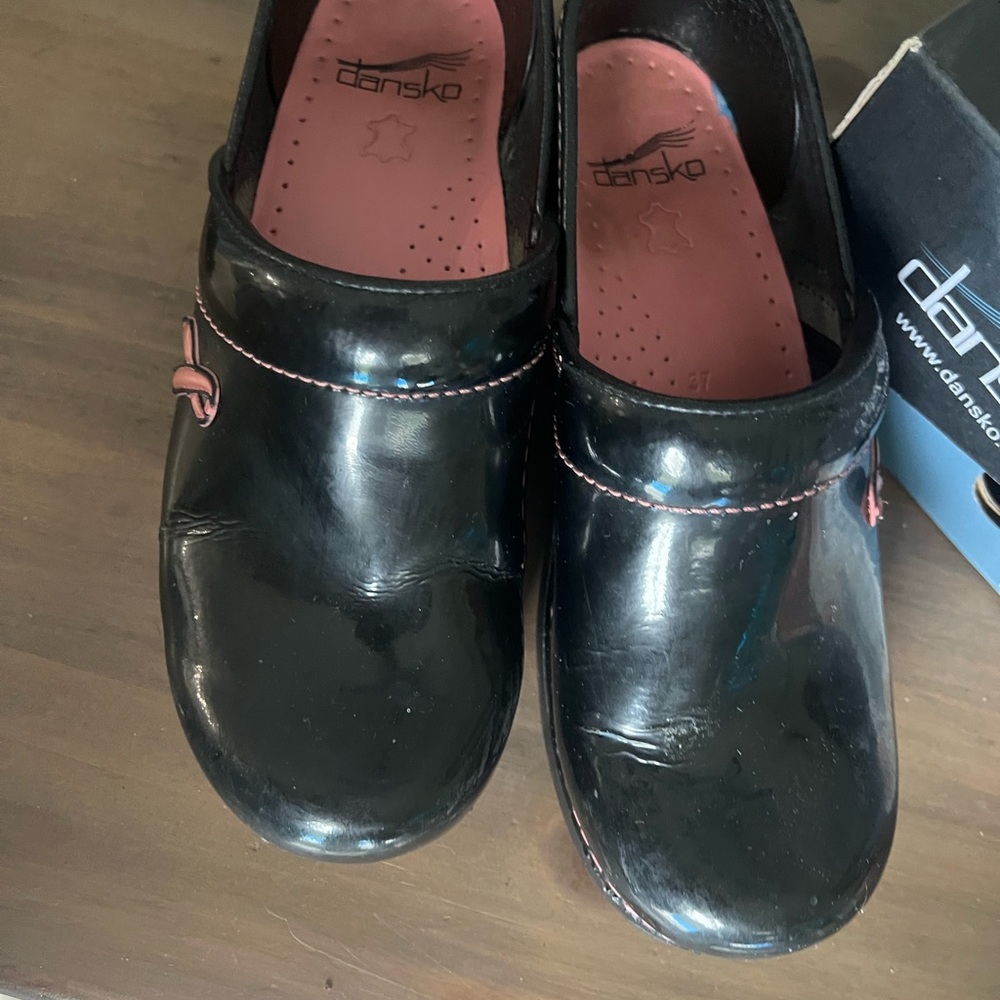 Dansko Black Clogs with Pink Accents